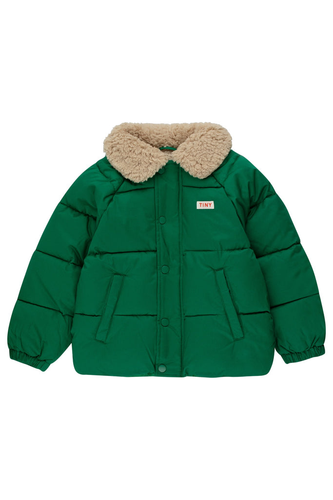 Green Solid Puffer Jacket